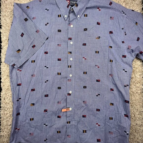 CHAPS Ralph Lauren Shirt Large Blue Check Button Up S/S Travel Countries Flags - Picture 2 of 9